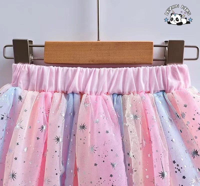 LEZONKIDS - Saias Tutu Doces Personalizáveis para Meninas, Saia Plissada de Tule Macio com Brilho para Crianças